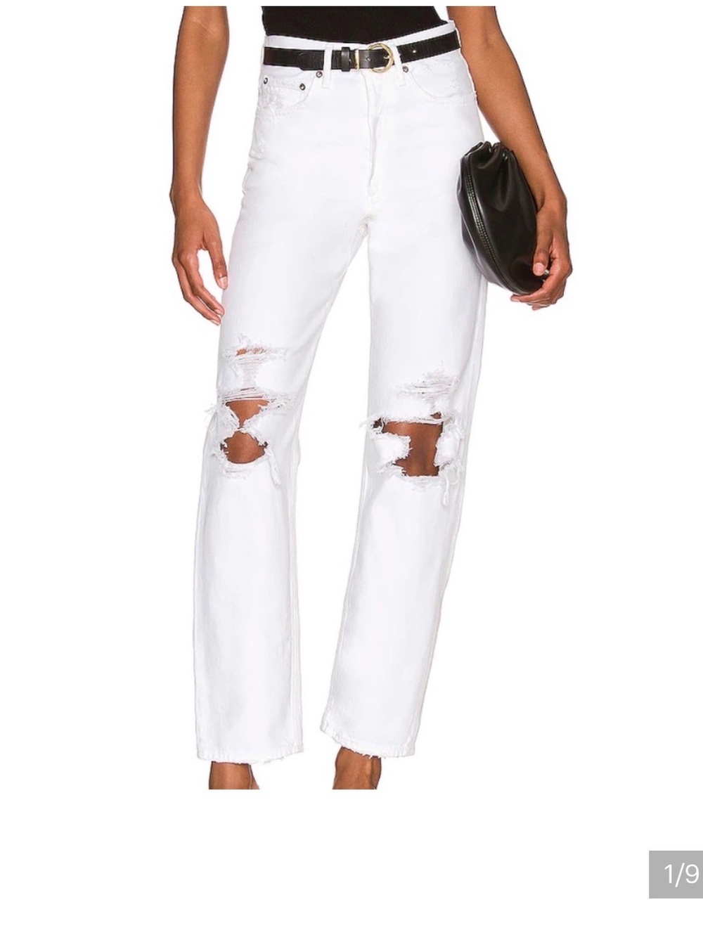Agolde White Distressed Straight-Leg Jeans